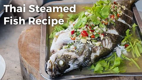 Thai Steamed Fish With Lime and Garlic Recipe (ปลากะพงนึ่งมะนาว)