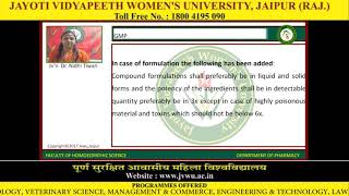 Jayoti Vidyapeeth - Faculty of Homeopathic Science - Good manufacturing practice