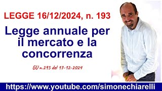Law 193/2024 - Annual law for the market and competition - commentary by Chiarelli (18/11/2024)