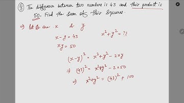 The difference between two numbers is 43 and their product is 50. Find the sum of their squares