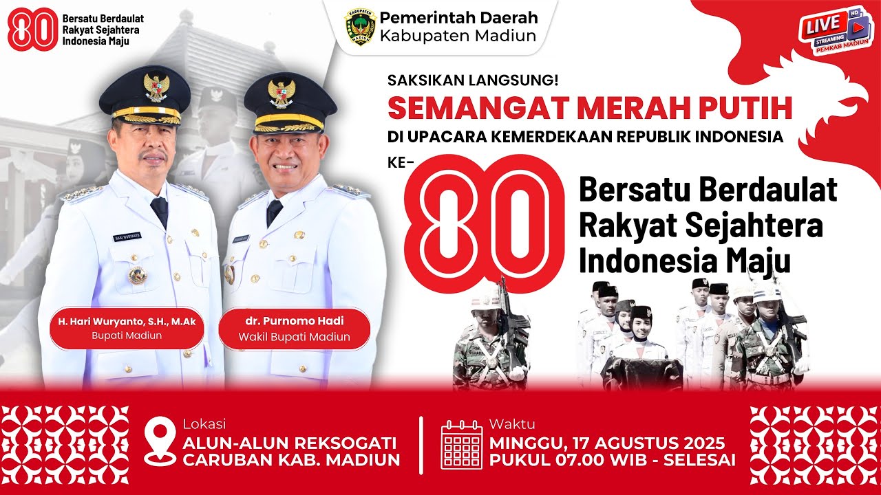 🔴 LIVE | Upacara Kemerdekaan Republik Indonesia ke 80 | Pemerintah Kabupaten Madiun Tahun 2025