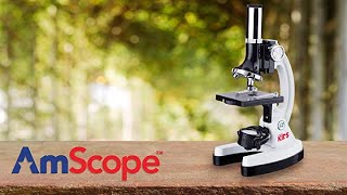 AmScope 120X-1200X 52-pcs Kids Beginner Microscope STEM Kit with Metal Body Microscope