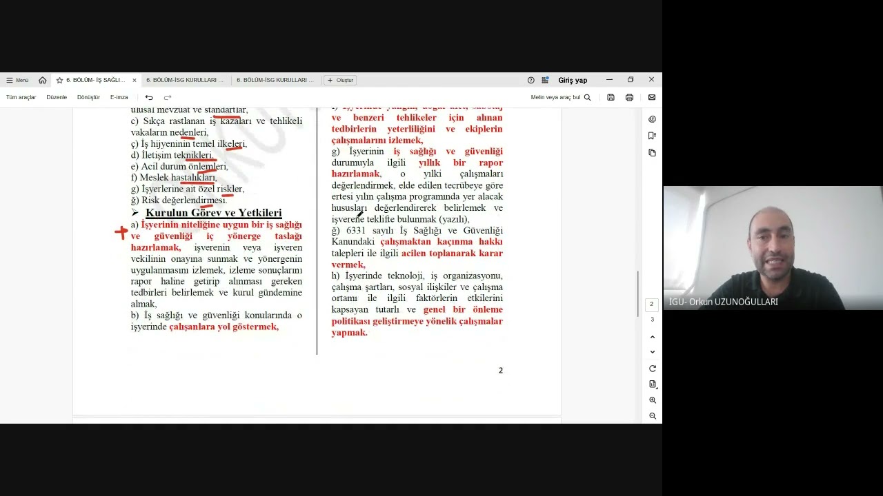 2. DERS İŞ SAĞLIĞI VE GÜVENLİĞİ KURULLARI HAKKINDA YÖNETMELİK