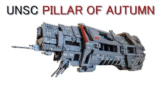 LEGO Halo UNSC Pillar of Autumn MOC
This is a Halcyon-class light cruiser in the UNSC Navy. The cruiser was guided to the Soell system by the AI Cortana where it engaged the Covenant fleet guarding Installation 04.
This LEGO model has a small replica of the hangar with space for a single M12 warthog and a bridge for the captain and AI Cortana.
LEGO MOC Dimensions:
Length: 28in (71cm)
Height: 9in (23cm)
Width: 7in (18cm)
Weight: 8lb (3.5kg)
Comments Policy
* I encourage criticism and suggestions for improvements if they are stated politely.
* Any comments containing harmful or disrespectful language will be sent to the trash compactor.
* I will waste no time arguing to prove a point. This is my channel and I can post any LEGO creation I want. If you dont like it and refuse to explain why or how I can change it, there is no reason for you to waste your time here. LEGO Halo UNSC Pillar of Autumn MOC