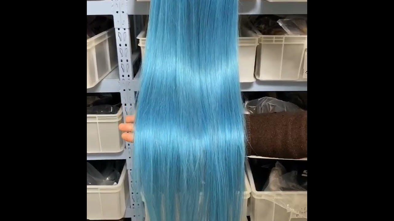 7. Light Blue Human Hair Wig - wide 6