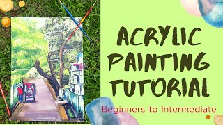 Acrylic Painting Tutorial - Green Indian Street ( Beginners to intermediate) | Soumya Paints !!