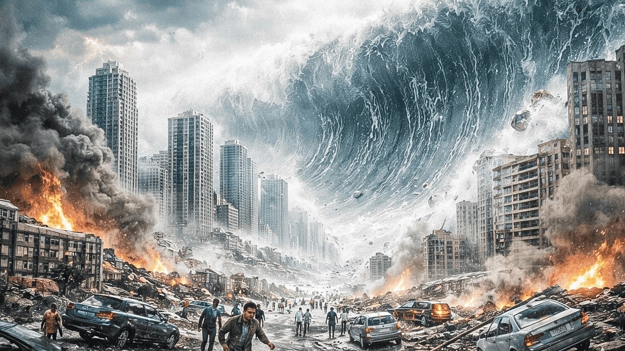 أقوى تسونامي في تاريخ المدينة – نجاة عائلة بأعجوبة من كارثة طبيعية ضخمة! 🌊🔥