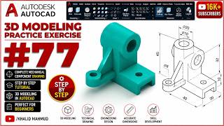 AutoCAD 3D Example Tutorial 77 | Complete Mechanical Component Drawing ! KHALID MAHMUD
