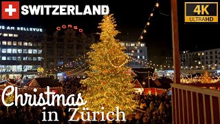 4K Christmas Lights in Zürich Switzerland 2022 | Christmas in Switzerland