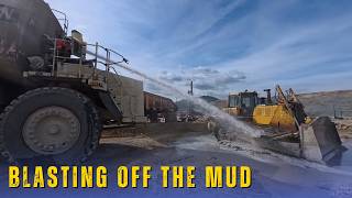 POWERFUL WATERJET CANNON MUD BLASTING Terex Water Tank Truck Washing Komatsu Bulldozer & Cat Grader