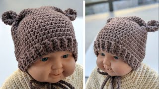Crochet Teddy Bear Baby Hat