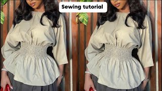 How to cut and sew this smocked top with a dolman sleeve 