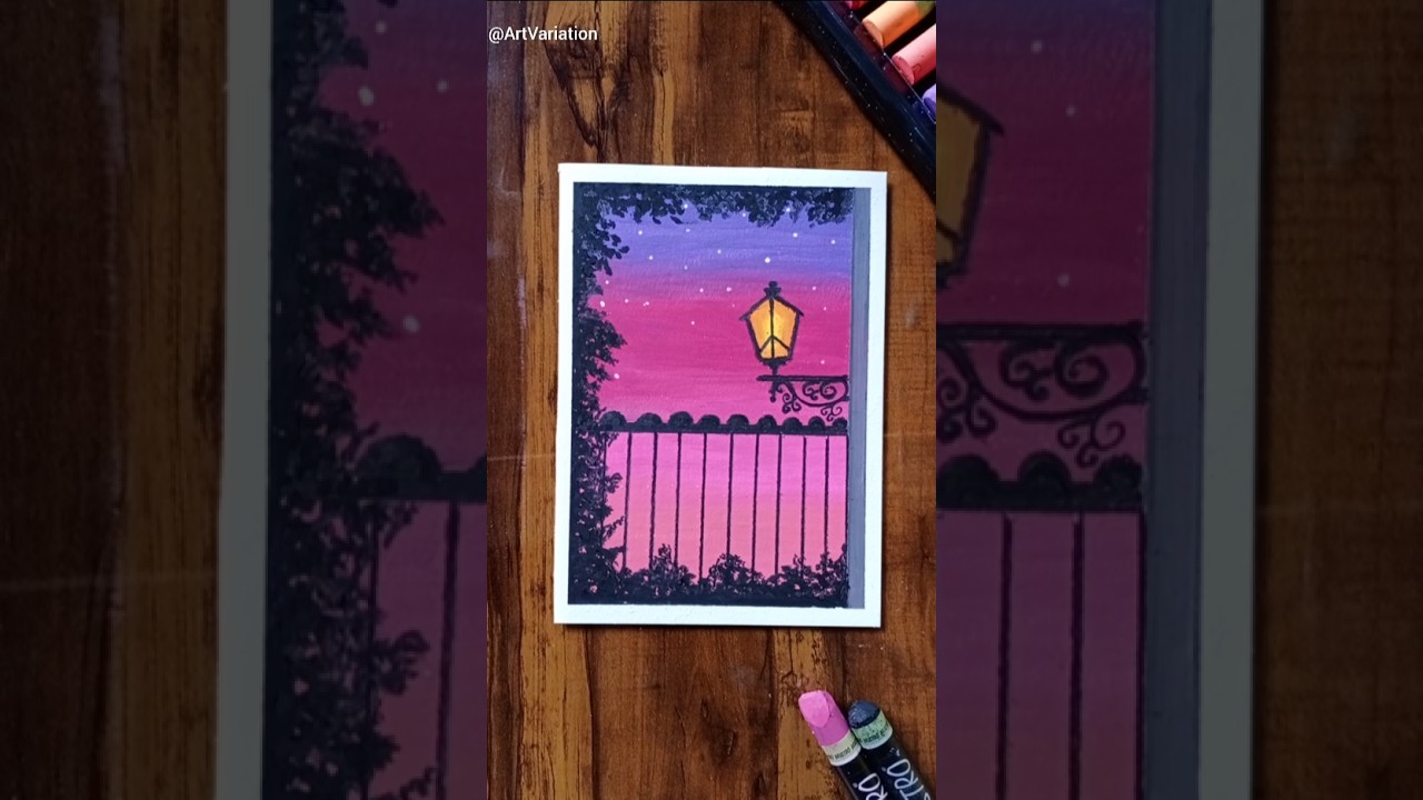 Romantic Balcony Sunset scenery/Satisfying Sunset Scenery with Oil Pastels 🌅 |