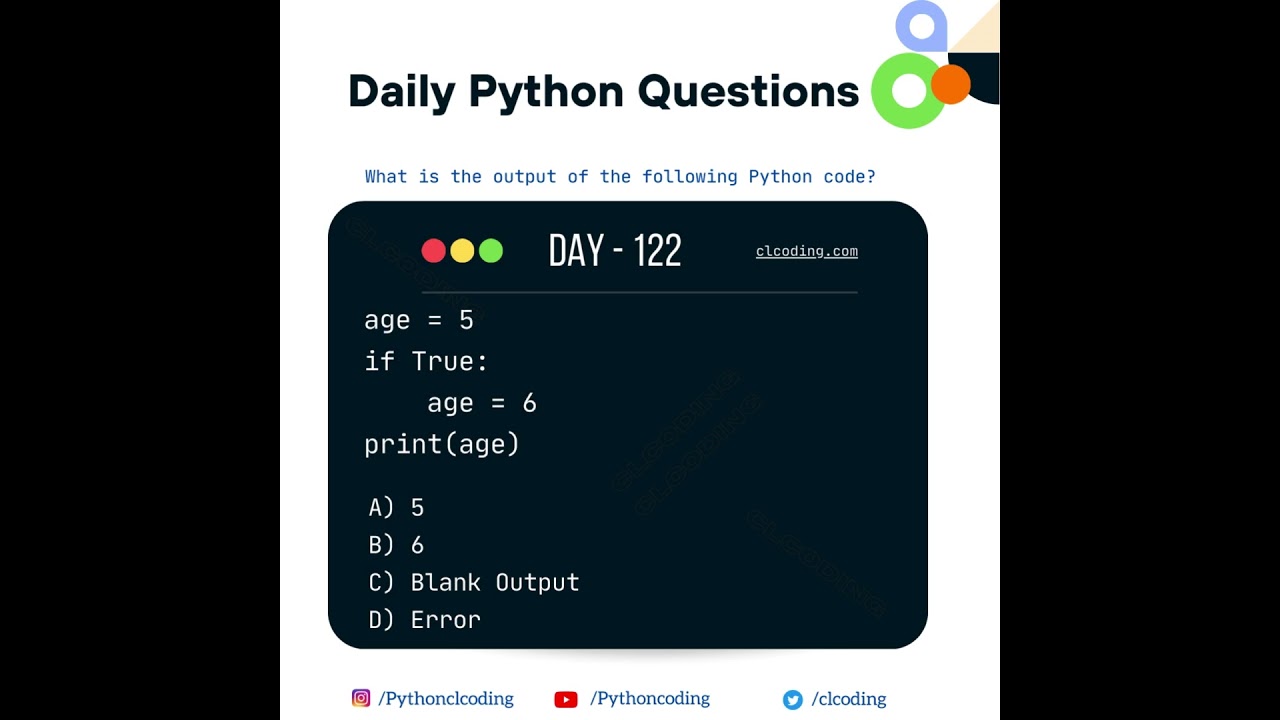 Python Coding challenge - Day 122 | What is the output of the following Python Code?  #python