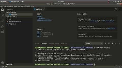 Hello World! in.net core using Visual Studio Code (Ubuntu)