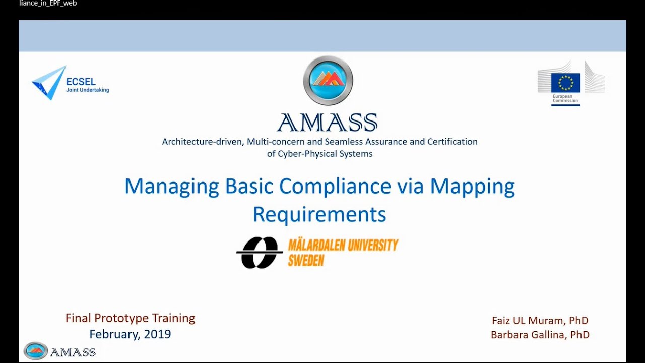AMASS Protoype P2 Training: Basic Compliance in EPF (MDH)