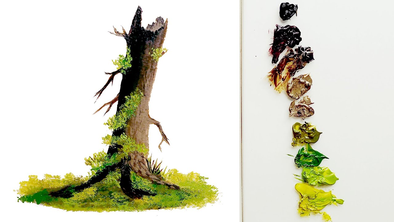 How to Paint Tree Trunk with Acrylic - easy drawing - Step By Step ...