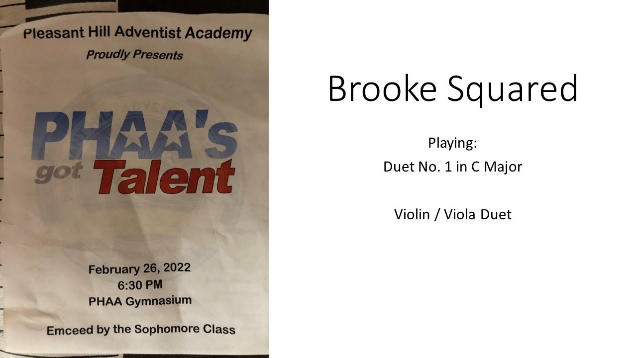 PHAA's Got Talent! - Brooke - February 26, 2022 - Duet No. 1 in C Major - Violin / Viola Duet