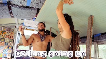 EP #31 SKOOLIE CONVERSION:  Plywood ceiling in our bluebird bus conversion