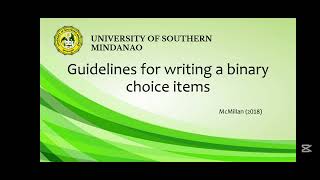 Binary choice items - KUTUAN, Johana MT1 Discussion