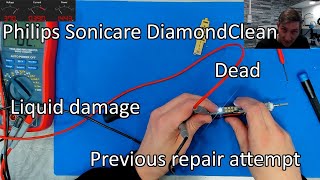 Philips Sonicare DiamondClean - Dead. Most ironic fault. Liquid damage and previous repair attempt.