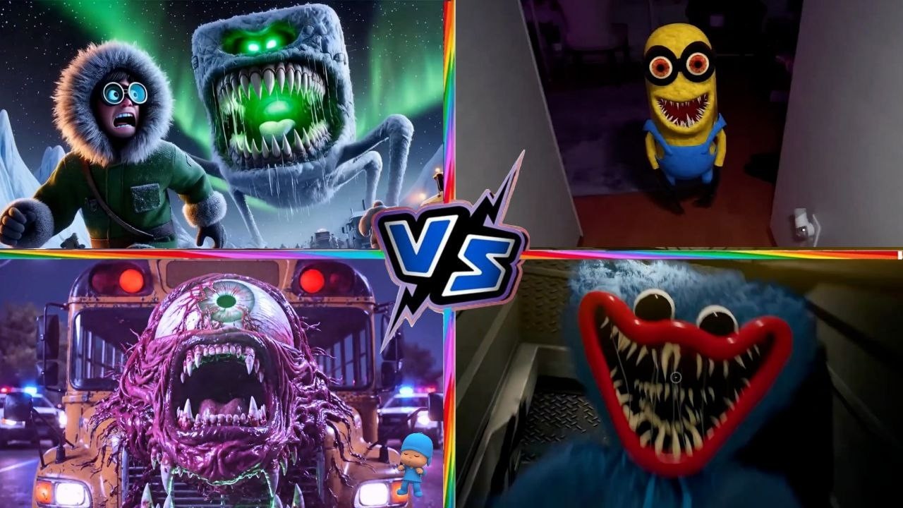 ARCTIC MONSTER 👹❄️ 🆚 MINIONS.EXE 💛💀 🆚 BUS MONSTER 🚌💀 🆚 HUGGY WUGGY MONSTER 🧸💀 | Monster Battle