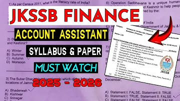JKSSB FINANCE ACCOUNT ASSISTANT SYLLABUS 2025 - 2026 | JKSSB FAA PREVIOUS YEAR PAPER PATTERN. 