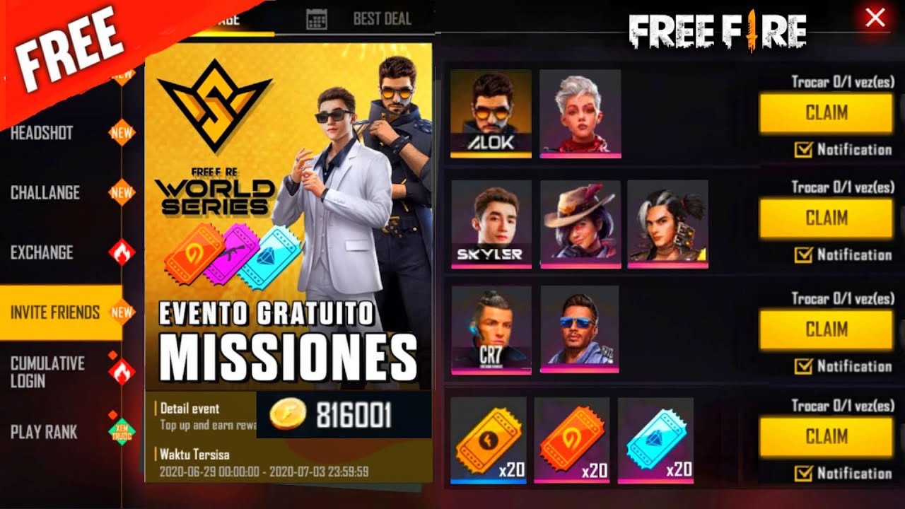 Claim Free All Characters 🔥 Free Fire World Series Event Rewards || All Characters In Gold Free Fire