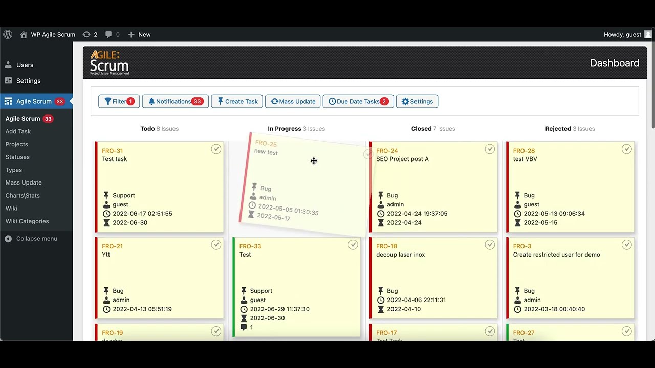 WordPress Project Management Agile Scrum Plugin
