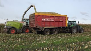 Mais hakselen door LU Schoemaker met Claas Jaguar 970 + John Deere 7280R en Deutz Fahr 6175 (2020)