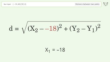 Find the distance between two points p1 (-18,60) and p2 (92,3): Step-by-Step Video Solution