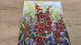 Hollyhock Acrylic Painting | Step-by-Step Acrylic Painting Tutorial