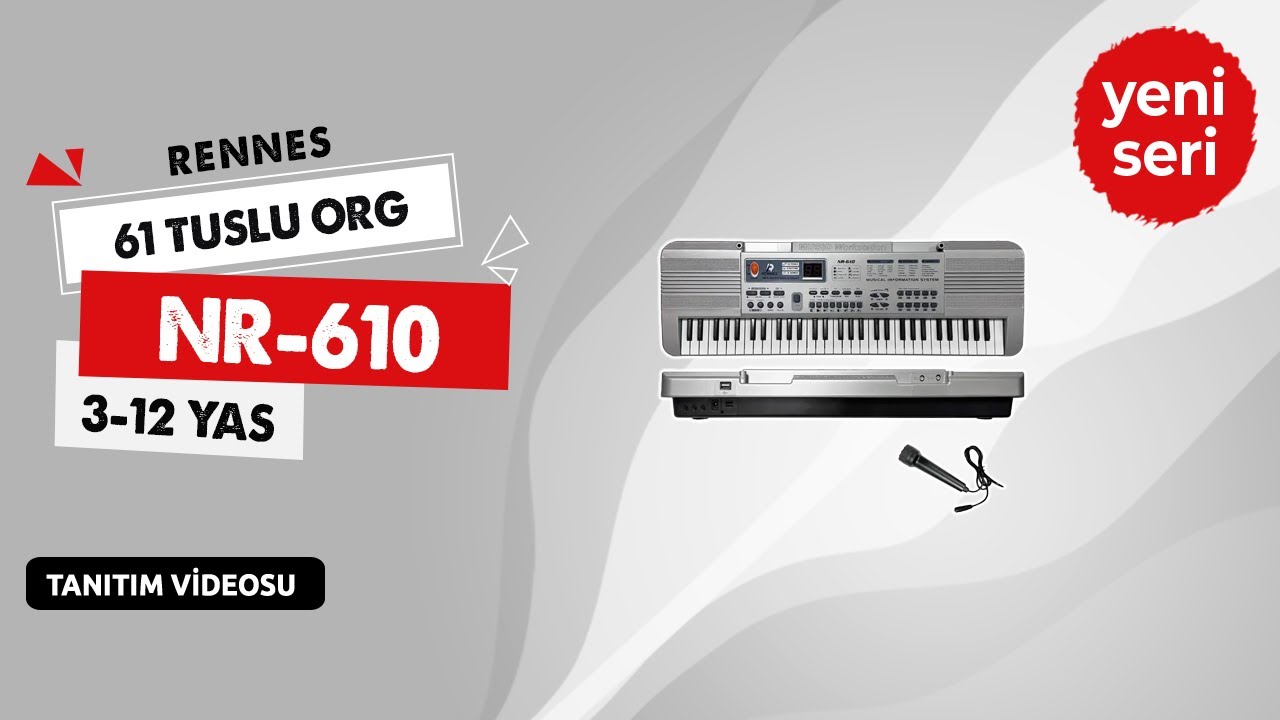 Rennes NR-610 Çocuklar İçin 61 Tuşlu Org USB MP3 Pilli Mikrofonlu