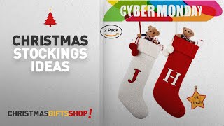 Top Christmas Stockings With Letters: Dpowro Knit Christmas Stockings with Initial, 15” Christmas
