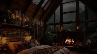 Rainy Night Ambience with Relaxation Rain & Crackling Fire Sounds - 99% Instanly Fall Asleep