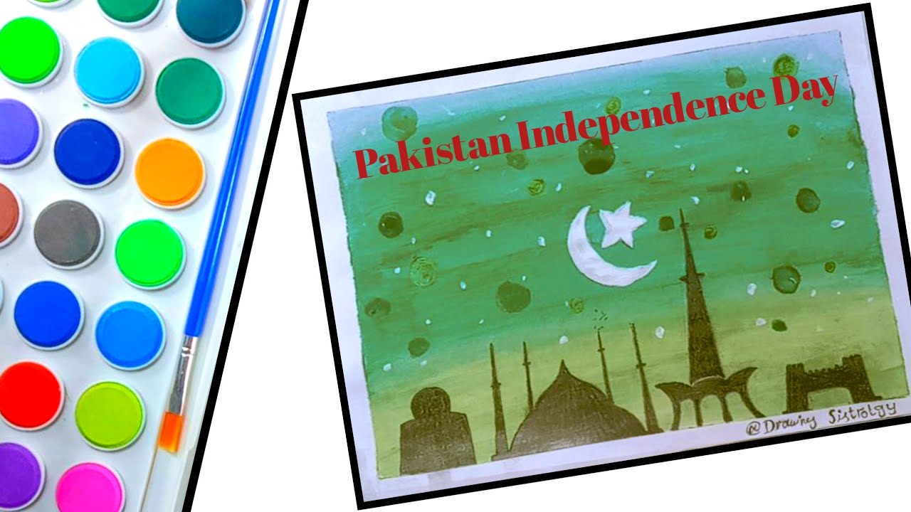 How to draw a Pakistan independence day drawing with oil pastel and watercolor||Drawing tutorial