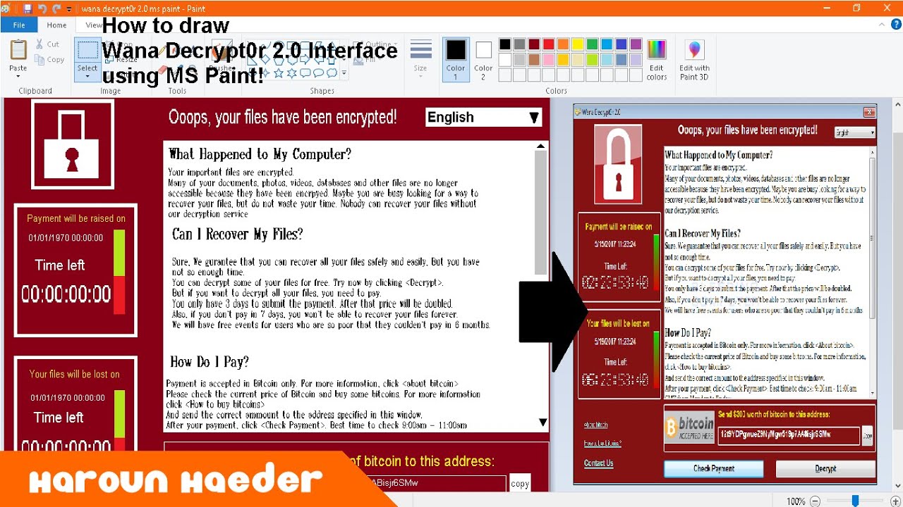 How to draw Wana Decrypt0r 2.0 Inferface using MS Paint! YouTube