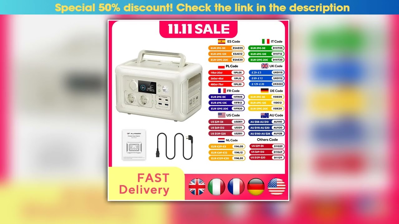 ALLPOWERS R600 Portable Generator 299Wh 600W Powerstation with AC Outlets LiFePO4 Battery for Home