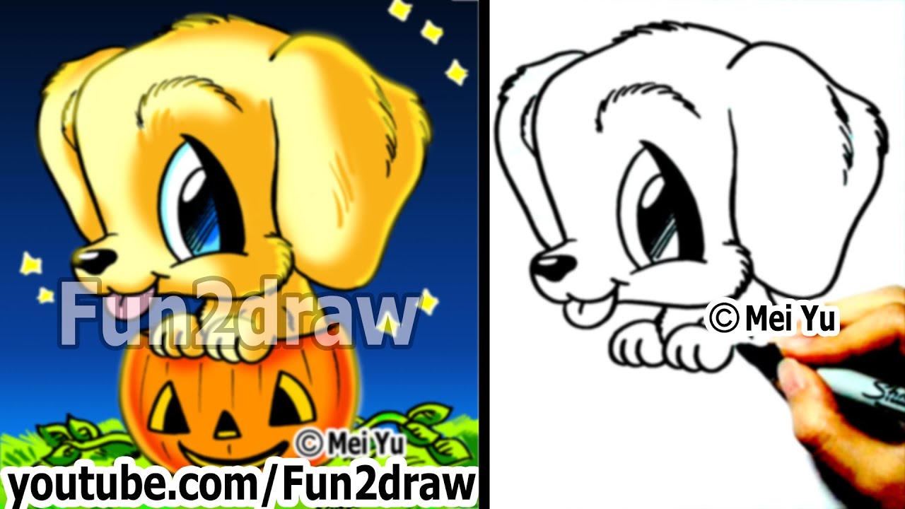 Golden Retriever - Puppy - How to Draw a Dog for Halloween - in a