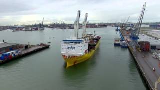 Arrival Damen Shipyards stock vessels transport in Rotterdam