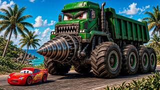 Epic Escape Lightning McQueen from LONG CONSTRUCTION DRILL GARBAGE CAR MONSTER TRUCK in BeamNG.Drive screenshot 4