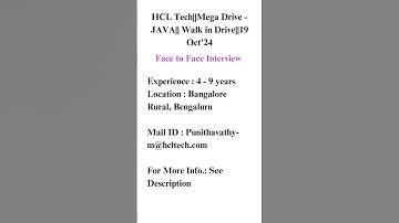 HCL Tech||Mega Drive - JAVA|| Walk in Drive||19 Oct