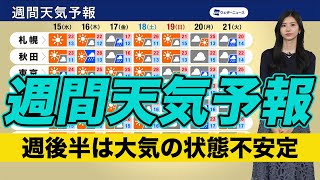 【週間天気】週後半は大気の状態不安定　週末以降は天気下り坂