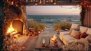 Autumn Seaside Retreat 🌊🍁 Warm Fireplace & Ocean Waves for Sleep, Reading and Stress Relief