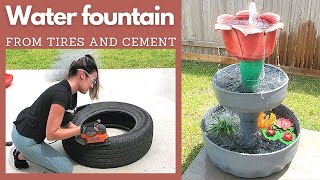 Making a 3-tier water fountain using old tires and cement / Great DIY idea for recycling used tires