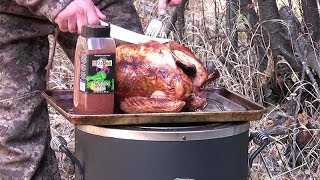 Today, i had the urge for some fried turkey...cajun turkey. got our
old friend, char-broil big easy infrared turkey fryer out and a
knee-slap...