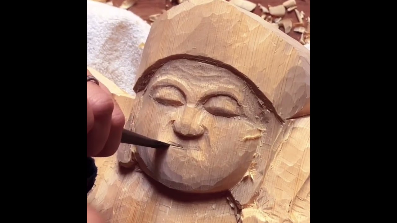 【仏像彫刻】仏師が彫り出す木彫りの大黒様　#woodart #木彫