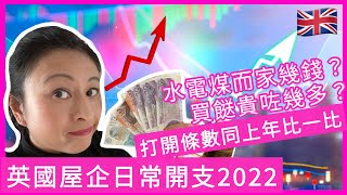 【通賬實測】英國屋企日常開支喺2022年使咗幾錢？同上年比貴咗幾多？帶你超級市場實地睇價錢 ｜Cost of living in UK 2022, is inflation hitting us?