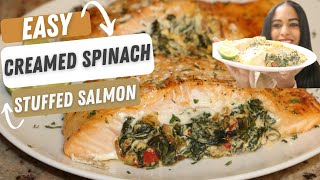 Easy Creamed spinach stuffed SALMON | Baked salmon recipe| At Home With Ros Emely