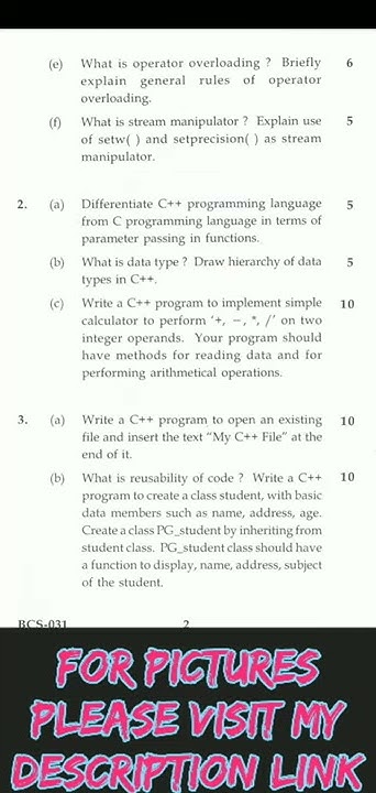 IGNOU |•| Programming in C ++ (BCS 31) Question Paper |•| June 2013 ...